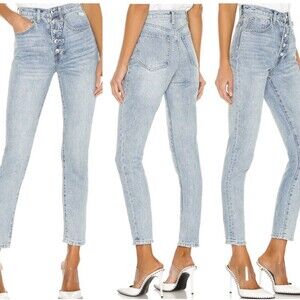 WEWOREWHAT The Danielle With Crystal Buttons Distressed Jeans Blue 31